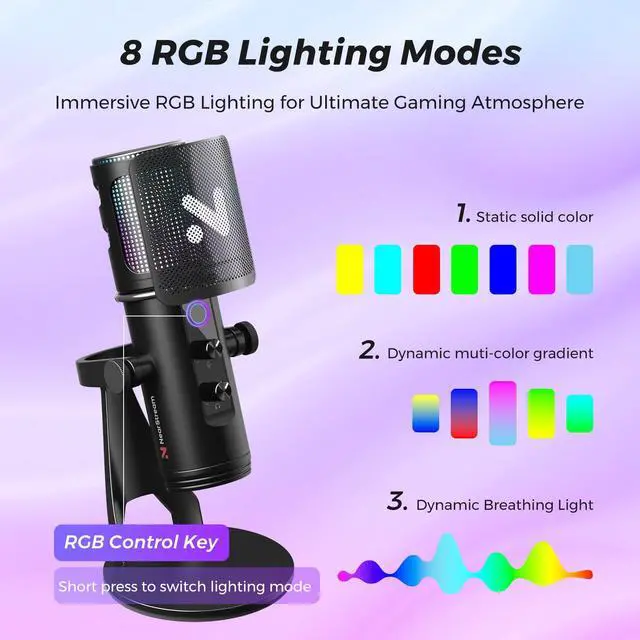 Alt view image 3 of 7 - USB Gaming Microphone for PC with Noise Canceling/RGB Light/Quick Mute/Gain/Headphones Jack/Pop Filter, Desktop Condenser Microphone for Stream/Record/Podcast/PS5/PS4/Twitch/YouTube (AM35U)