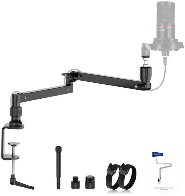Main image of Low Profile Mic Arm Desk Stand Mount with Damping, 360° Swivel Articulating Boom Arms with Heighten Pole & Cable Management Channels for Microphone Podcast Gaming Streaming Zoom Calls, MST002