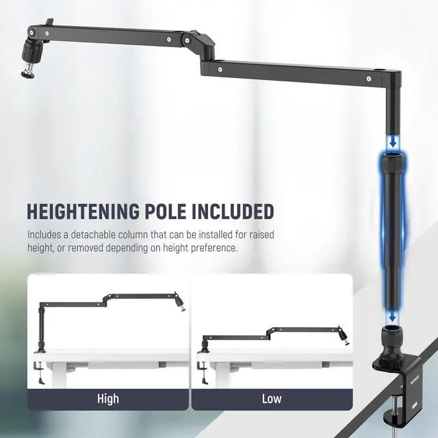 Alt view image 5 of 7 - Low Profile Mic Arm Desk Stand Mount with Damping, 360° Swivel Articulating Boom Arms with Heighten Pole & Cable Management Channels for Microphone Podcast Gaming Streaming Zoom Calls, MST002