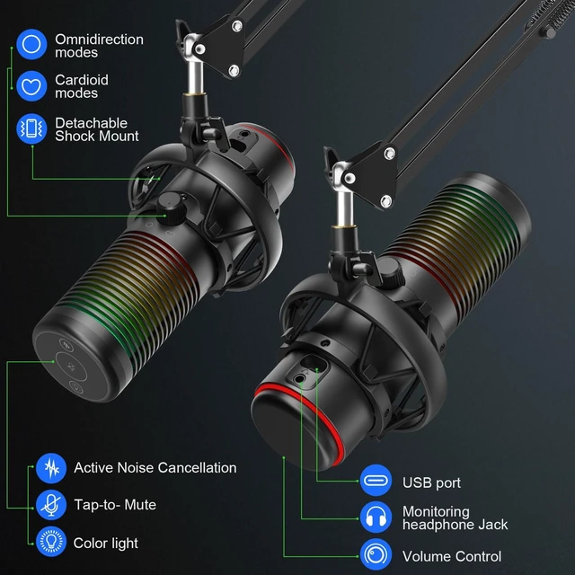 Alt view image 7 of 7 - MOERTEK USB Gaming Microphone, 192kHz/24bit, Cardioid Condenser Microphone for Computer, Streaming Mic with RGB Light, Mute Button, Headphone Jack, Volume Control, Perfect for Xbox, Recording, Singing