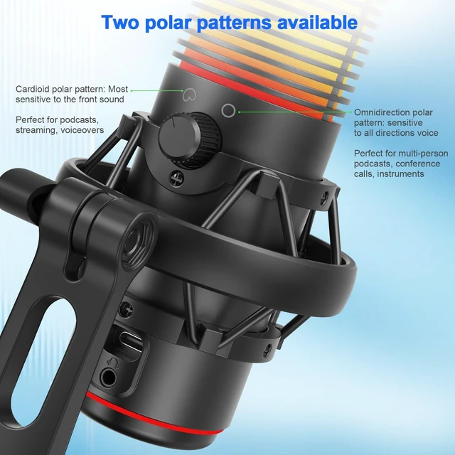 Alt view image 4 of 7 - MOERTEK USB Gaming Microphone, 192kHz/24bit, Cardioid Condenser Microphone for Computer, Streaming Mic with RGB Light, Mute Button, Headphone Jack, Volume Control, Perfect for Xbox, Recording, Singing
