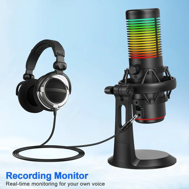 Alt view image 3 of 7 - MOERTEK USB Gaming Microphone, 192kHz/24bit, Cardioid Condenser Microphone for Computer, Streaming Mic with RGB Light, Mute Button, Headphone Jack, Volume Control, Perfect for Xbox, Recording, Singing