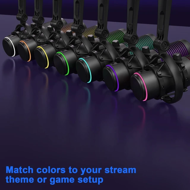 Alt view image 5 of 7 - MOERTEK USB Gaming Microphone, 192kHz/24bit, Cardioid Condenser Microphone for Computer, Streaming Mic with RGB Light, Mute Button, Headphone Jack, Volume Control, Perfect for Xbox, Recording, Singing