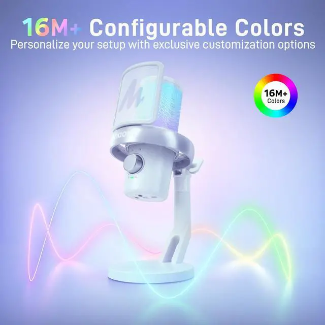 Alt view image 7 of 7 - Wireless Gaming Microphone for PC, Condenser USB Mic with AI Voice Change, Noise Cancellation, RGB, Gain Control, Custom EQ for Streaming Recording Podcast PS5 PS4 Twitch YouTube, DM40 Pro White