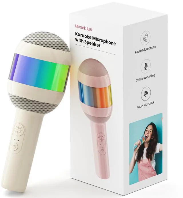Main image of Karaoke Machine for Kids Adults, Portable Bluetooth Microphone Song Toys with LED Light, Best Chritmas Birthday Festival Party Gift for 3 4 5 6 7 8 9 10 11 12+ Year Old Girls Boys (Beige)