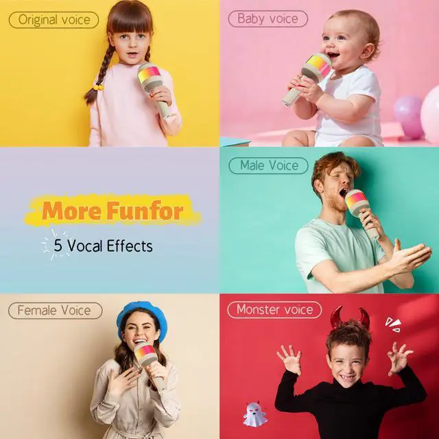 Alt view image 2 of 7 - Karaoke Machine for Kids Adults, Portable Bluetooth Microphone Song Toys with LED Light, Best Chritmas Birthday Festival Party Gift for 3 4 5 6 7 8 9 10 11 12+ Year Old Girls Boys (Beige)