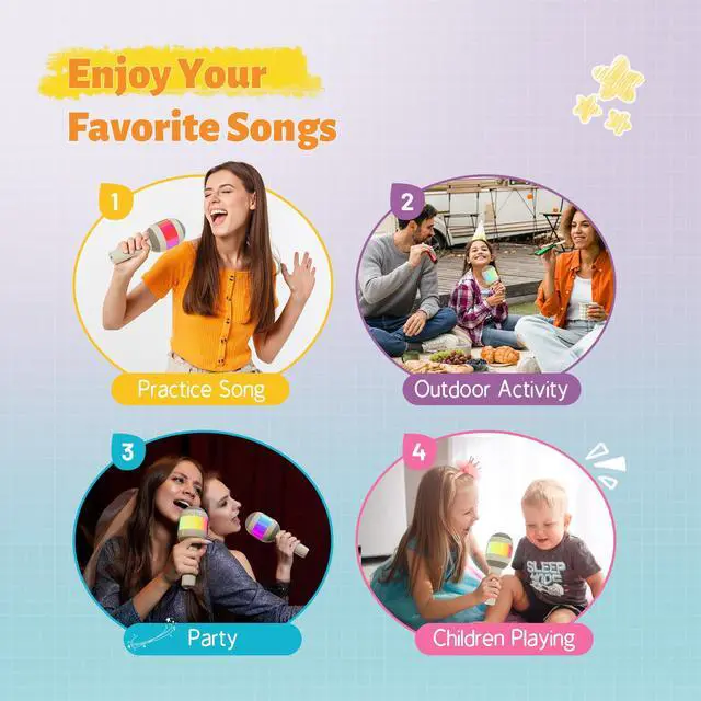 Alt view image 5 of 7 - Karaoke Machine for Kids Adults, Portable Bluetooth Microphone Song Toys with LED Light, Best Chritmas Birthday Festival Party Gift for 3 4 5 6 7 8 9 10 11 12+ Year Old Girls Boys (Beige)