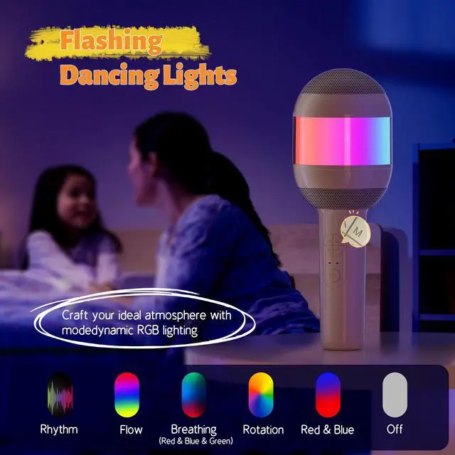 Alt view image 4 of 7 - Karaoke Machine for Kids Adults, Portable Bluetooth Microphone Song Toys with LED Light, Best Chritmas Birthday Festival Party Gift for 3 4 5 6 7 8 9 10 11 12+ Year Old Girls Boys (Beige)
