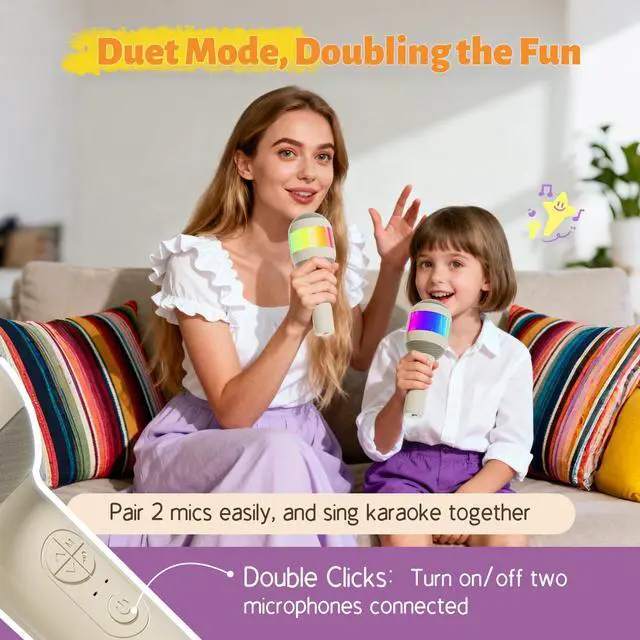 Alt view image 7 of 7 - Karaoke Machine for Kids Adults, Portable Bluetooth Microphone Song Toys with LED Light, Best Chritmas Birthday Festival Party Gift for 3 4 5 6 7 8 9 10 11 12+ Year Old Girls Boys (Beige)