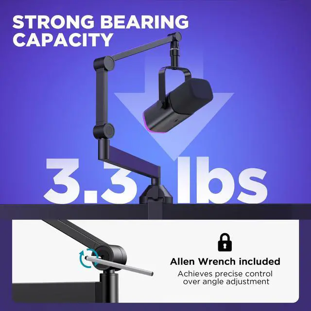 Alt view image 3 of 7 - Low Profile Mic Arm Foldable Boom Arm Mic Stand Desk for Fifine