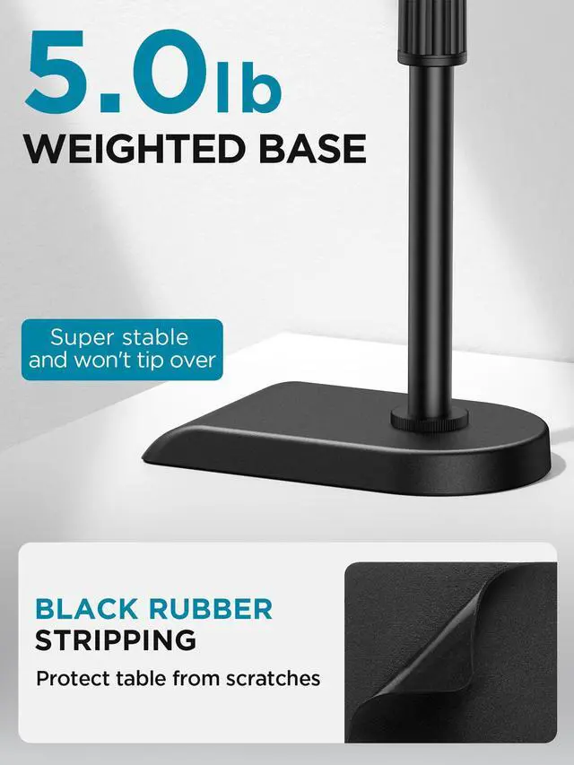 Alt view image 3 of 7 - Adjustable Desk Microphone Stand, Weighted Base with Soft Grip Twist Clutch, Boom Arm, 3/8/'' and 5/8/'' Threaded Mounts for Blue Yeti and Blue Snowball, Kick Drums, Guitar Amps, Black