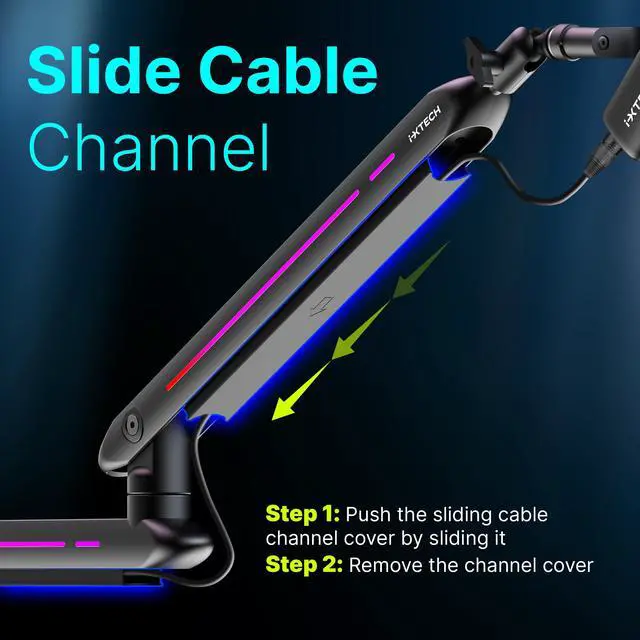 Alt view image 4 of 7 - RGB Low Profile Boom Arm for Mic, Adjustable Microphone Arm Stand with Desk Mount Clamp, Rotatable Microphone Boom Arm Mic Stand with Cable Management for Podcast Streaming Gaming Studio.