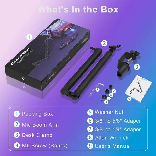 Alt view image 3 of 7 - Microphone Boom Arm - Heavy Duty Low Profile Metal Mic Arm Stand with Desk Clamp & Cable Management, 360° Rotatable, Fits Shure SM7B/MV7, Blue Yeti, Fifine AM8, AT2020 for Podcasting & Gaming