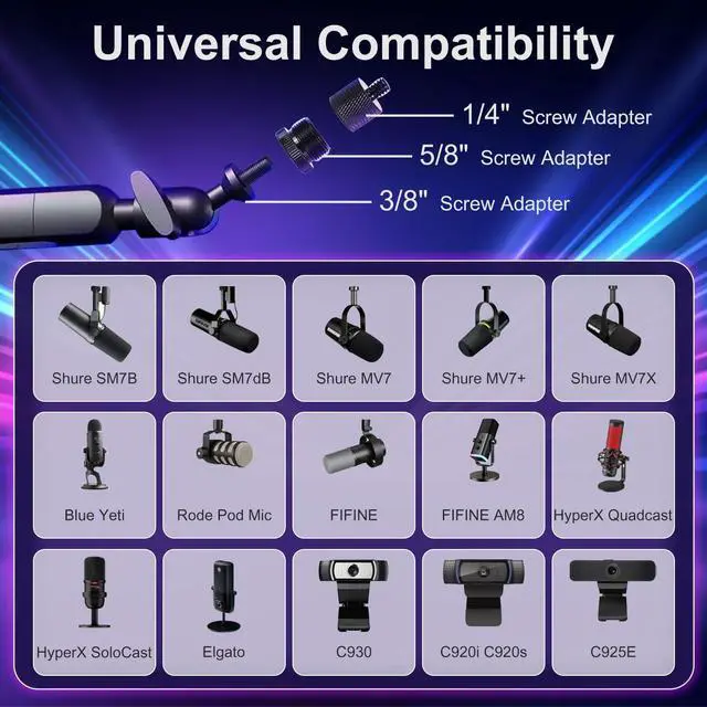 Alt view image 4 of 7 - Microphone Boom Arm - Heavy Duty Low Profile Metal Mic Arm Stand with Desk Clamp & Cable Management, 360° Rotatable, Fits Shure SM7B/MV7, Blue Yeti, Fifine AM8, AT2020 for Podcasting & Gaming