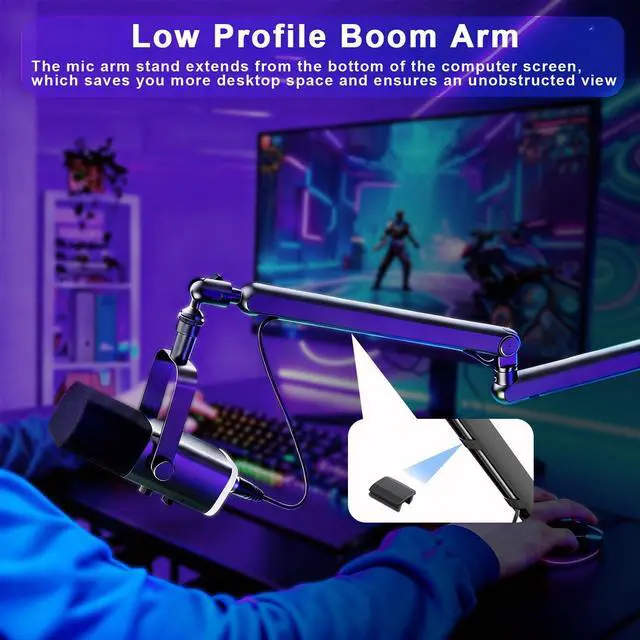 Alt view image 7 of 7 - Microphone Boom Arm - Heavy Duty Low Profile Metal Mic Arm Stand with Desk Clamp & Cable Management, 360° Rotatable, Fits Shure SM7B/MV7, Blue Yeti, Fifine AM8, AT2020 for Podcasting & Gaming