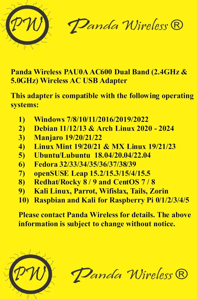 Alt view image 3 of 6 - Panda Wireless PAU0A AC600 Dual Band (2.4GHz and 5GHz) Wireless AC USB Adapter - Win 7/8/10/11, Zorin, Mint, Ubuntu, MX Linux, Manjaro, Fedora, Rocky, Kali Linux and Raspbian