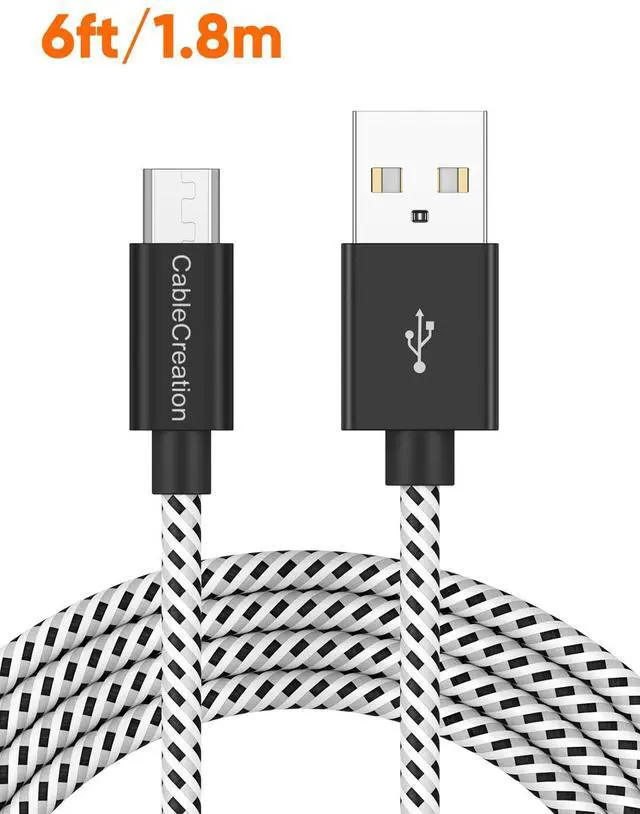 Alt view image 2 of 6 - USB to Micro USB Cable 6 FT, Braided USB2.0 Micro-B USB Charging Data Cable Works with Raspberry Pi Zero, Fire Stick, Chromecast, Micro-B Phone 1.8M Black