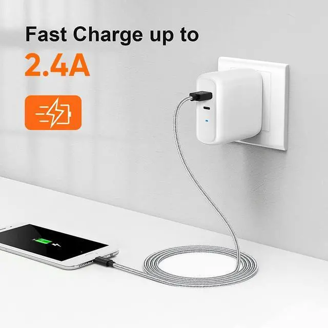 Alt view image 3 of 6 - USB to Micro USB Cable 6 FT, Braided USB2.0 Micro-B USB Charging Data Cable Works with Raspberry Pi Zero, Fire Stick, Chromecast, Micro-B Phone 1.8M Black
