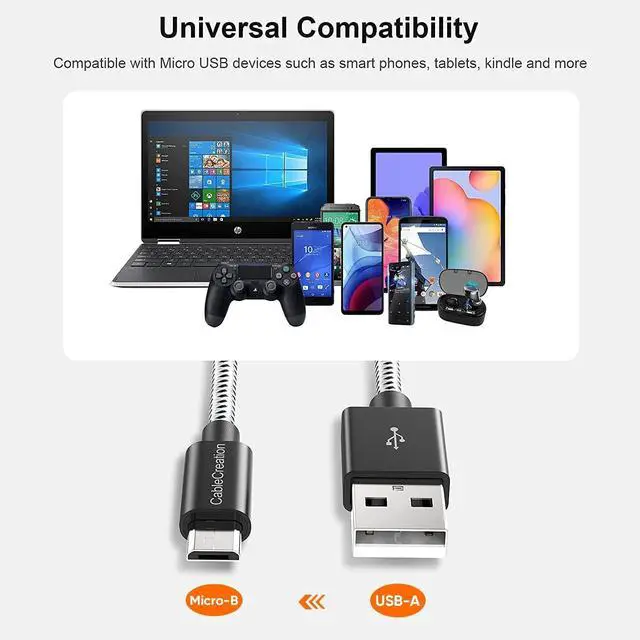 Alt view image 5 of 6 - USB to Micro USB Cable 6 FT, Braided USB2.0 Micro-B USB Charging Data Cable Works with Raspberry Pi Zero, Fire Stick, Chromecast, Micro-B Phone 1.8M Black