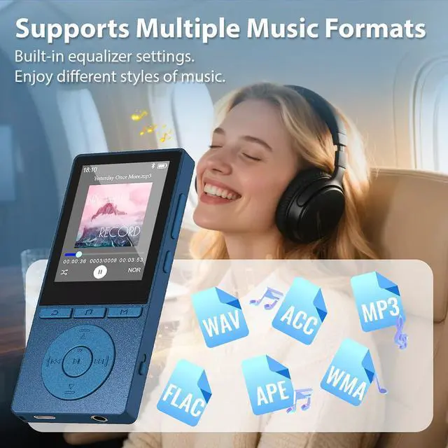 Alt view image 6 of 7 - 64GB MP3 Player with Bluetooth 5.3, Color Screen 2.4", Music Player with HiFi Sound, MP3 Players Built in HD Speaker Voice Recorder E-Book, Expanded Up to 128GB, Earphone Included, for Sports Runner