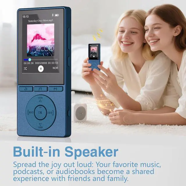 Alt view image 5 of 7 - 64GB MP3 Player with Bluetooth 5.3, Color Screen 2.4", Music Player with HiFi Sound, MP3 Players Built in HD Speaker Voice Recorder E-Book, Expanded Up to 128GB, Earphone Included, for Sports Runner