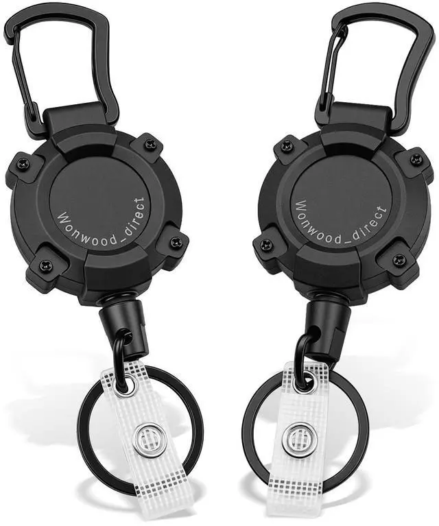 Main image of Retractable Keychain 2 Pack Heavy Duty Badge Reel, Heavy Duty Carabiner ID Badge Holder Retractable Key Ring, Extendable Key Holder with 31.5" Steel Cord, 9oz