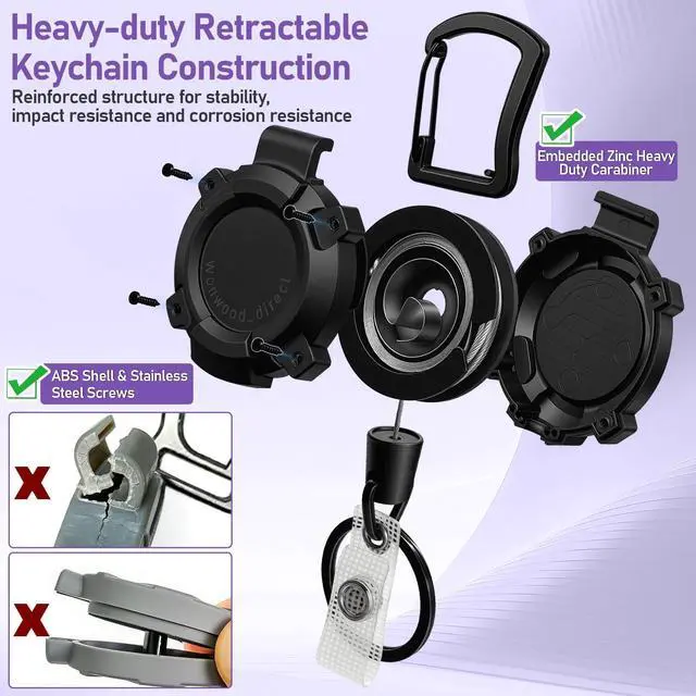 Alt view image 4 of 7 - Retractable Keychain 2 Pack Heavy Duty Badge Reel, Heavy Duty Carabiner ID Badge Holder Retractable Key Ring, Extendable Key Holder with 31.5" Steel Cord, 9oz