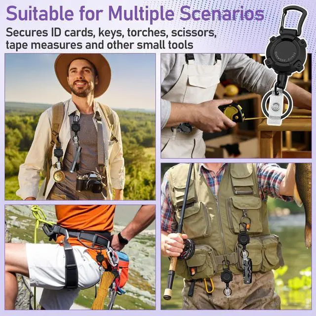 Alt view image 7 of 7 - Retractable Keychain 2 Pack Heavy Duty Badge Reel, Heavy Duty Carabiner ID Badge Holder Retractable Key Ring, Extendable Key Holder with 31.5" Steel Cord, 9oz