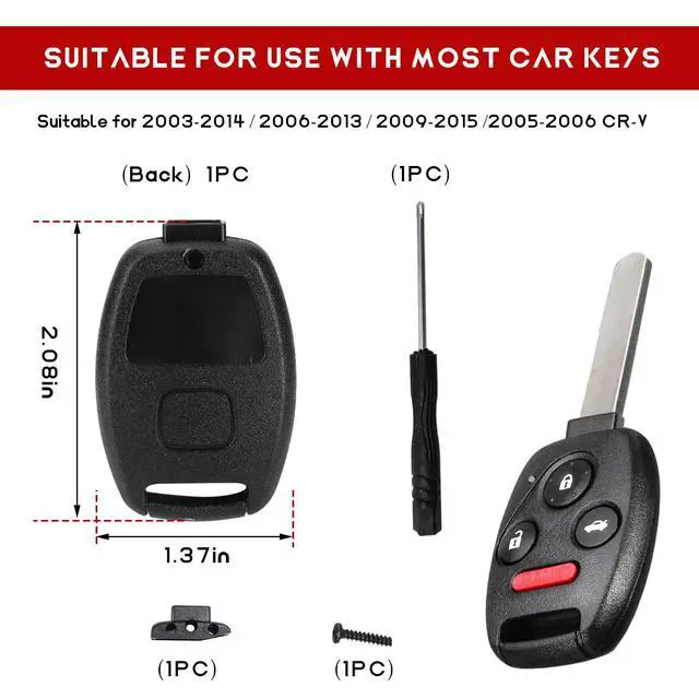 Alt view image 2 of 6 - Key Fob Case Shell, 3+1 Button NO Cutting Keyless Entry Remote Key Shell, Key Fob Case Replacement for 2003-2012 Accord / 2006-2013 Civic EX / 2009-2015 Pilot /2005-2006 CR-V