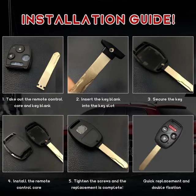 Alt view image 3 of 6 - Key Fob Case Shell, 3+1 Button NO Cutting Keyless Entry Remote Key Shell, Key Fob Case Replacement for 2003-2012 Accord / 2006-2013 Civic EX / 2009-2015 Pilot /2005-2006 CR-V