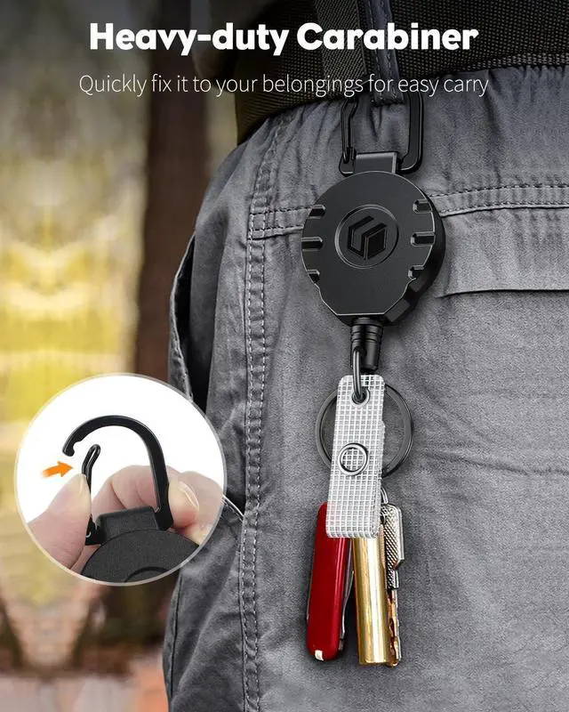 Alt view image 2 of 7 - 2 Pack Retractable Keychain Heavy Duty Carabiner Badge Holder Tactical ID Badge Reel for up to 8 oz with Stainless Steel 31.5 Inch Steel Wire Rope Retractable Lanyard Clip and Key Ring