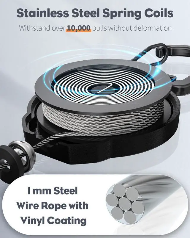 Alt view image 6 of 7 - 2 Pack Retractable Keychain Heavy Duty Carabiner Badge Holder Tactical ID Badge Reel for up to 8 oz with Stainless Steel 31.5 Inch Steel Wire Rope Retractable Lanyard Clip and Key Ring