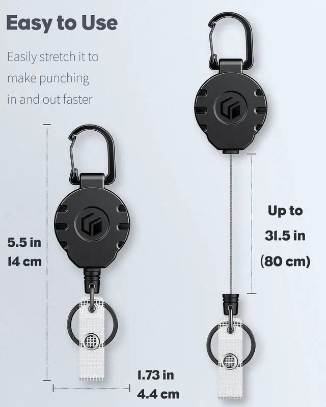 Alt view image 7 of 7 - 2 Pack Retractable Keychain Heavy Duty Carabiner Badge Holder Tactical ID Badge Reel for up to 8 oz with Stainless Steel 31.5 Inch Steel Wire Rope Retractable Lanyard Clip and Key Ring