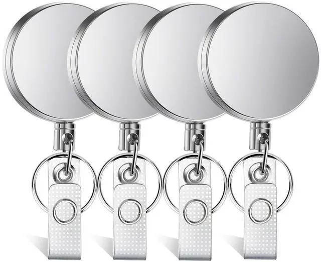 Main image of 4 Pieces Retractable Badge Holder Heavy Duty Badge Reels ID Holder with Keychain Ring Clip for ID Card Carabiner Key Card Work Badge