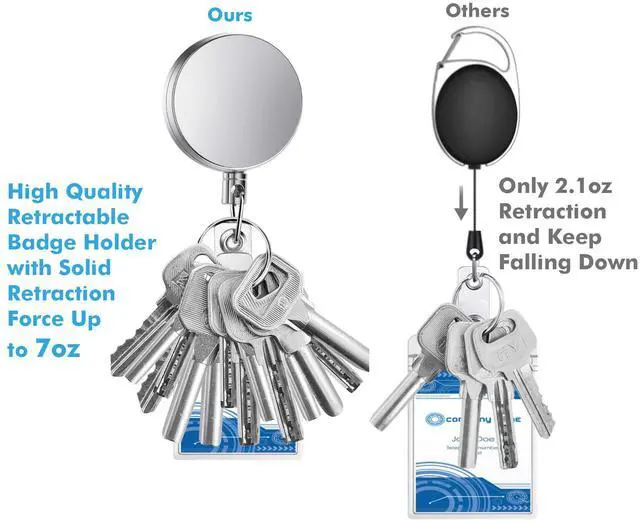 Alt view image 2 of 7 - 4 Pieces Retractable Badge Holder Heavy Duty Badge Reels ID Holder with Keychain Ring Clip for ID Card Carabiner Key Card Work Badge