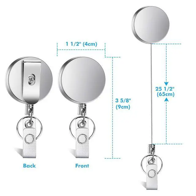 Alt view image 3 of 7 - 4 Pieces Retractable Badge Holder Heavy Duty Badge Reels ID Holder with Keychain Ring Clip for ID Card Carabiner Key Card Work Badge