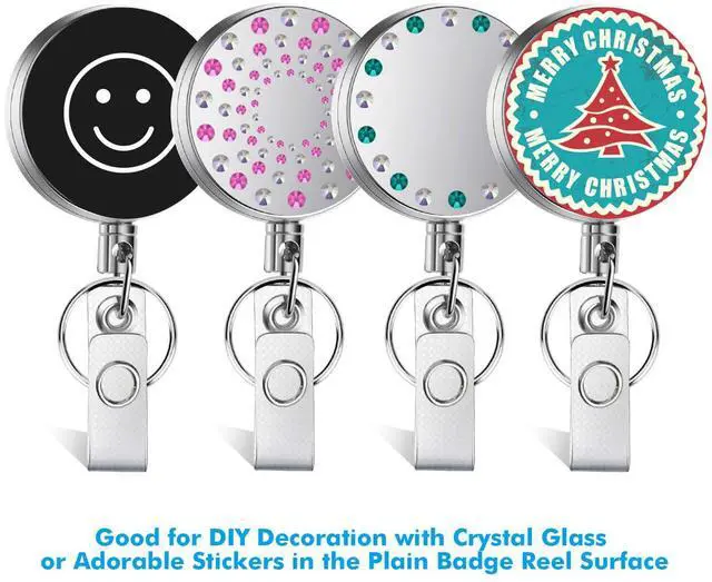 Alt view image 6 of 7 - 4 Pieces Retractable Badge Holder Heavy Duty Badge Reels ID Holder with Keychain Ring Clip for ID Card Carabiner Key Card Work Badge