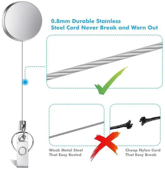 Alt view image 4 of 7 - 4 Pieces Retractable Badge Holder Heavy Duty Badge Reels ID Holder with Keychain Ring Clip for ID Card Carabiner Key Card Work Badge