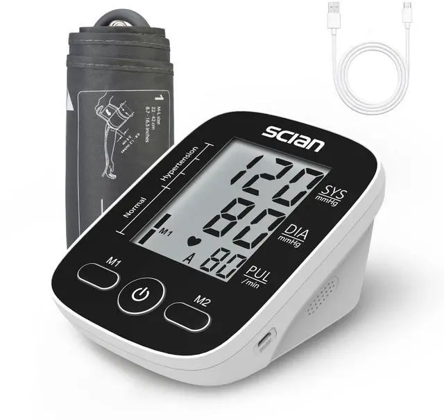 Main image of Blood Pressure Monitor Upper Arm for Home Use, Automatic Blood Pressure Arm Cuff with Large Cuff 8.7"-16.5", Large LCD Display, 2 User 180 Memory, USB Cable (Black)