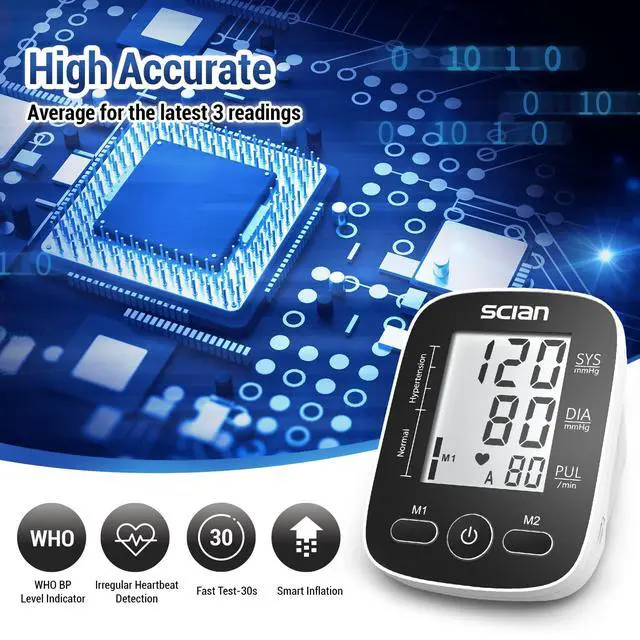 Alt view image 2 of 7 - Blood Pressure Monitor Upper Arm for Home Use, Automatic Blood Pressure Arm Cuff with Large Cuff 8.7"-16.5", Large LCD Display, 2 User 180 Memory, USB Cable (Black)