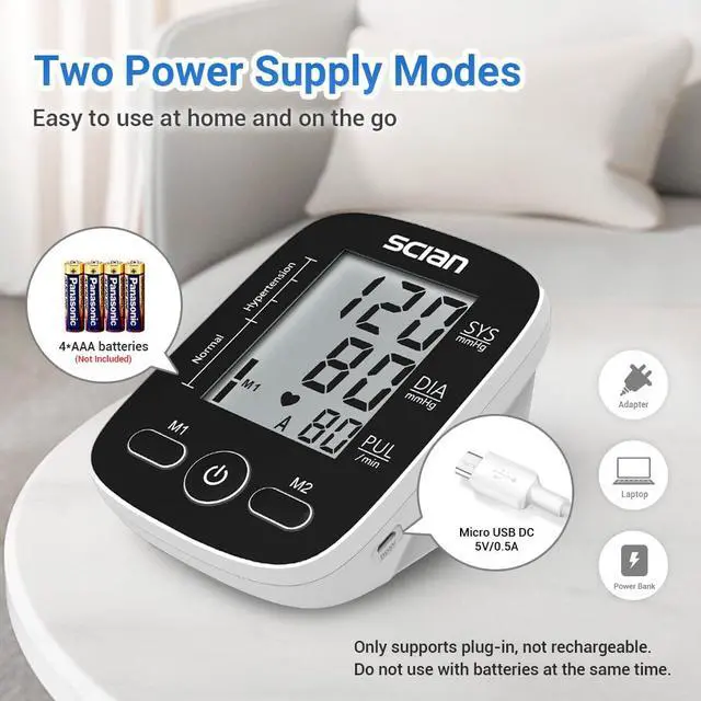 Alt view image 4 of 7 - Blood Pressure Monitor Upper Arm for Home Use, Automatic Blood Pressure Arm Cuff with Large Cuff 8.7"-16.5", Large LCD Display, 2 User 180 Memory, USB Cable (Black)