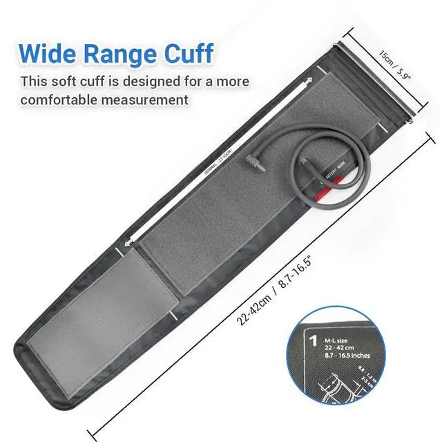 Alt view image 6 of 7 - Blood Pressure Monitor Upper Arm for Home Use, Automatic Blood Pressure Arm Cuff with Large Cuff 8.7"-16.5", Large LCD Display, 2 User 180 Memory, USB Cable (Black)