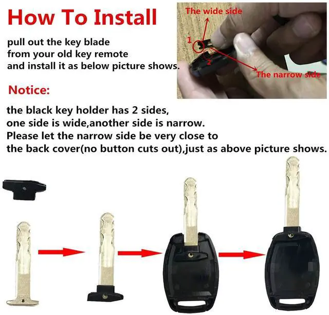 Alt view image 2 of 7 - No Cutting Key Fob Shell Case Fit for Honda Accord Civic Ex Pilot Keyless Entry Remote Key Housing Replacement with Screwdriver