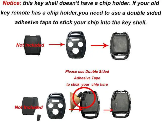 Alt view image 6 of 7 - No Cutting Key Fob Shell Case Fit for Honda Accord Civic Ex Pilot Keyless Entry Remote Key Housing Replacement with Screwdriver