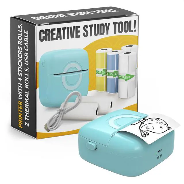 Main image of Mini Thermal Printer Compatible with iPhone & Android Bluetooth Mini Printer Sticker Maker with 4 Stickers Rolls 2 Thermal Rolls | Portable Label & Sticker Maker for Photo, Journaling Crafts & Notes