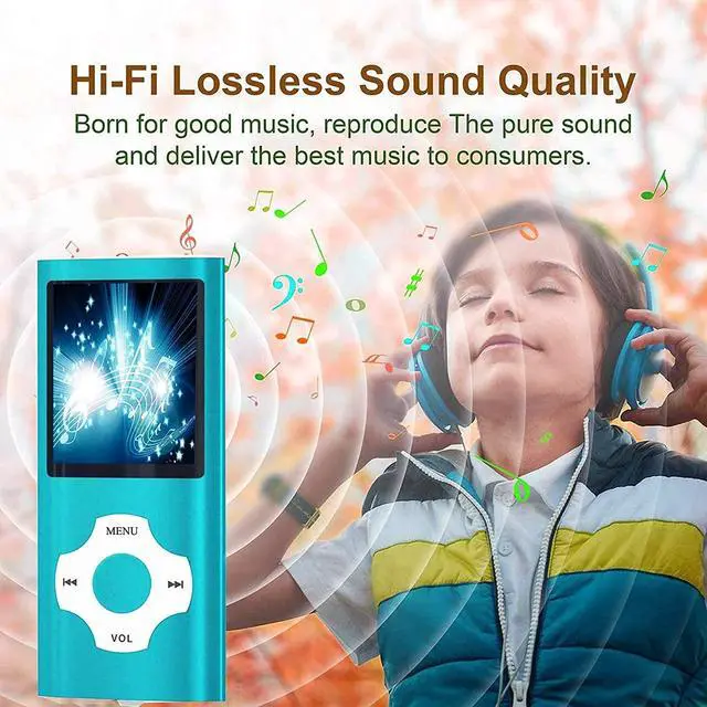 Alt view image 4 of 7 - MP3 Player, Hotechs MP3 Music Player with 32GB Memory SD Card Slim Classic Digital LCD 1.82'' Screen Mini USB Port with FM Radio, Voice Record (Blue)