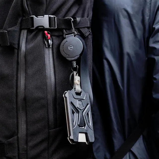 Alt view image 3 of 4 - Retractable Badge Holder,Heavy Duty Carabiner Clip Keychain Badge Reel,Tactical ID Card Key Holder with 31.5" Retractable, Black