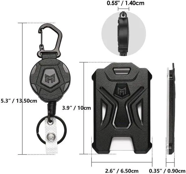 Alt view image 4 of 4 - Retractable Badge Holder,Heavy Duty Carabiner Clip Keychain Badge Reel,Tactical ID Card Key Holder with 31.5" Retractable, Black