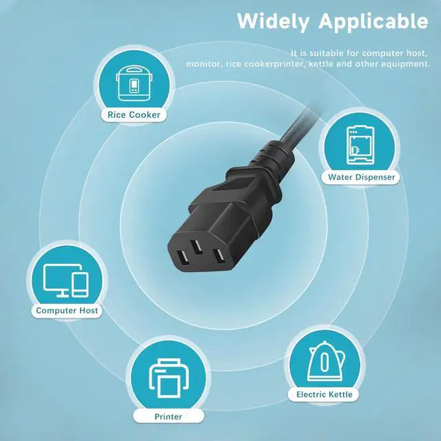Alt view image 7 of 7 - Compatible with HP, Dell, Acer, Asus, Lenovo, 5ft Universal Laptop Power Cord & 3 Prong AC Cable for Desktop PC, Monitor, Printer