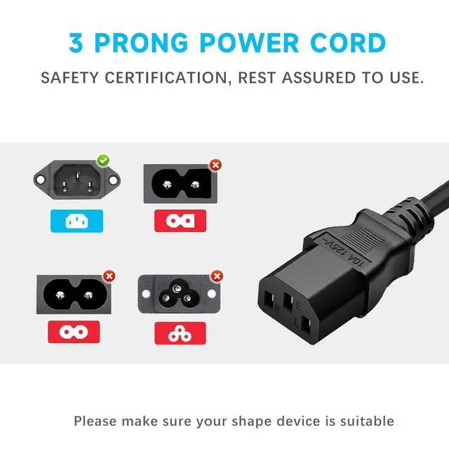 Alt view image 5 of 7 - Compatible with HP, Dell, Acer, Asus, Lenovo, 5ft Universal Laptop Power Cord & 3 Prong AC Cable for Desktop PC, Monitor, Printer